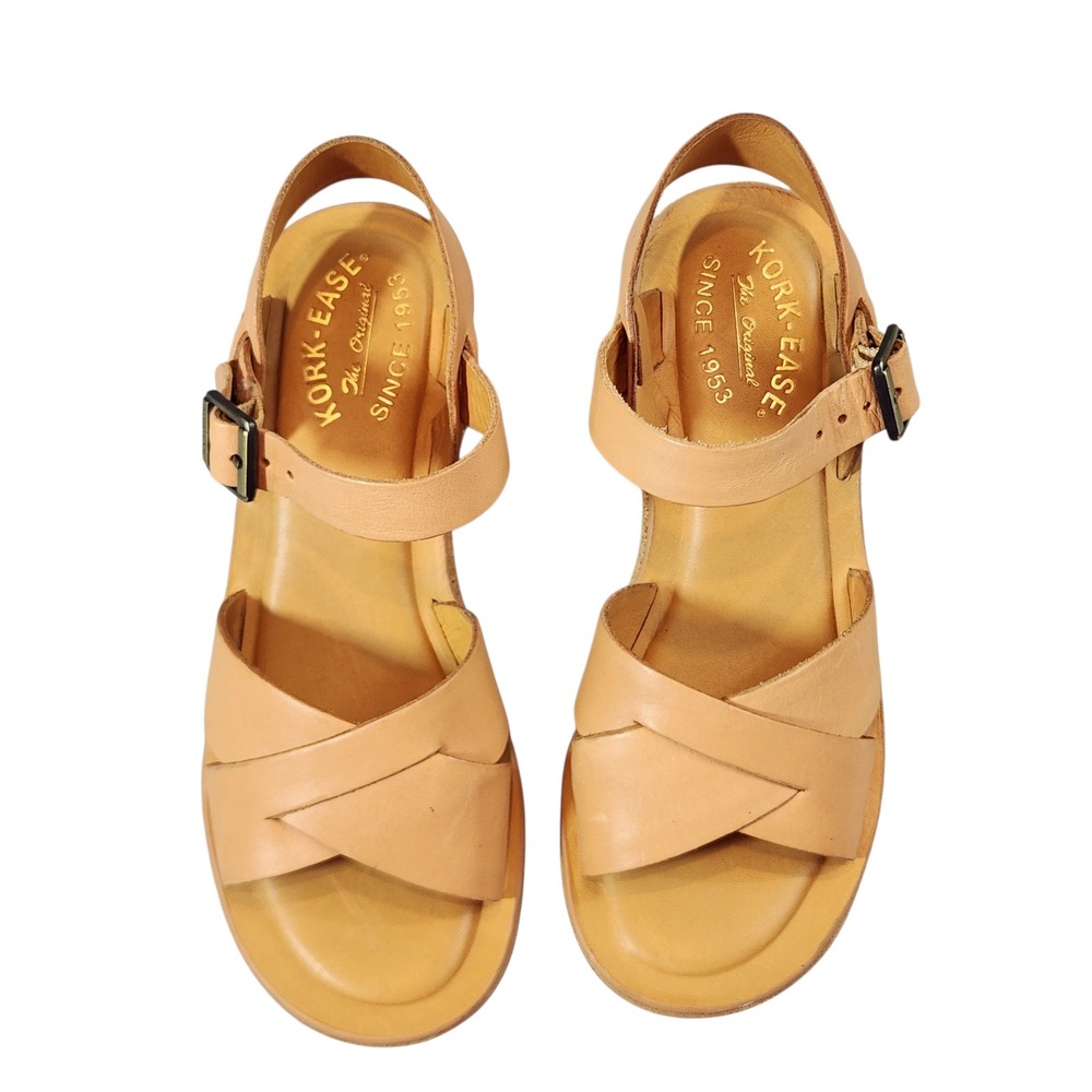 Kork-Ease CNE11 Platform Wedge Sandals Womens 6 Tan Leather Crisscross Strappy